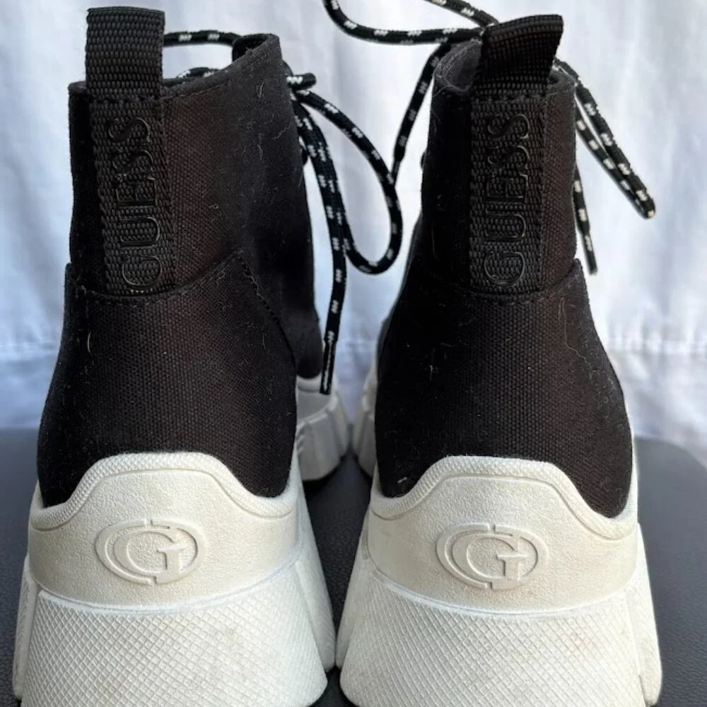 Guess Black Canvas Platform Lace-Up Boots with White Soles